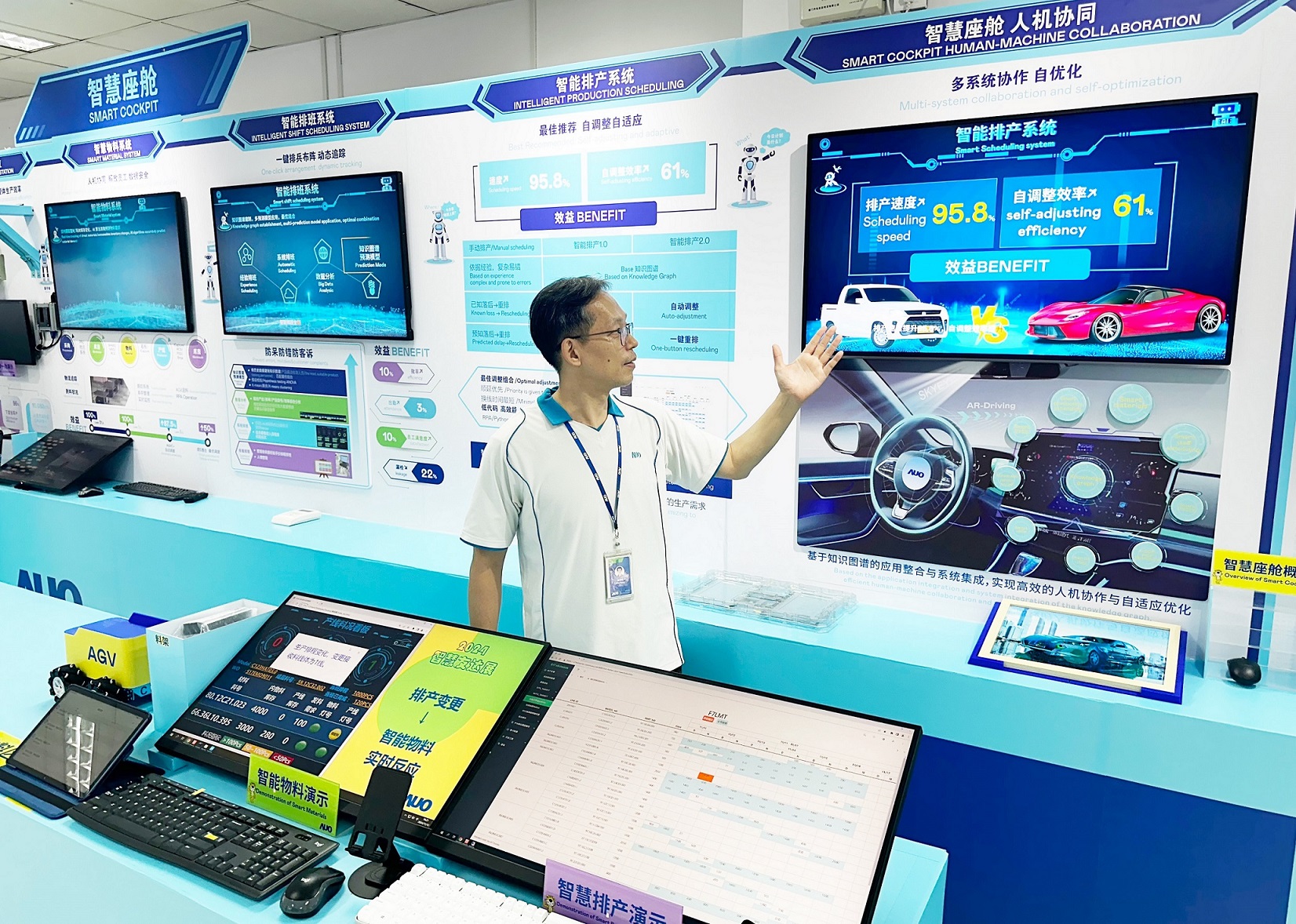 友達廈門將5G+ABC技術串聯生產管理全流程，打通研發、採購、生管、製程、設備、品質等產品全生命週期製造流程，完成數位化設計、智慧供應鏈、智慧座艙、全流程設備管理、資料驅動優化、智慧線上檢測、智慧品管等自我調整生產模式升級