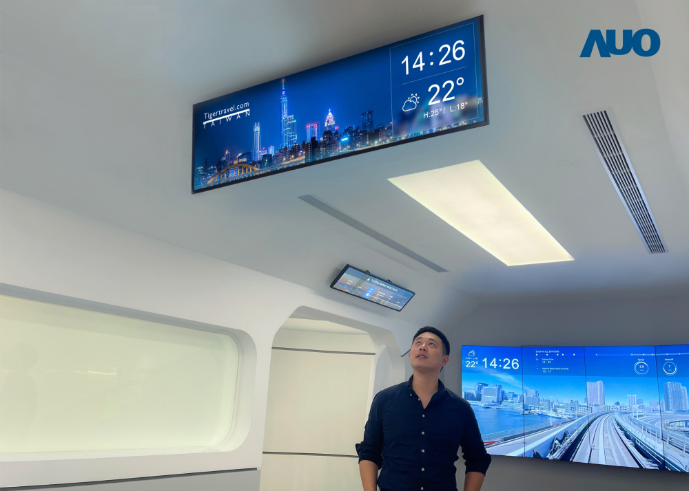 The TARTAN "37-inch Ultra-thin Dual-sided In-vehicle Display" by AUO Display Plus features a single backlight design, resulting in a 12mm thickness; providing precise real-time passenger information and advertisements